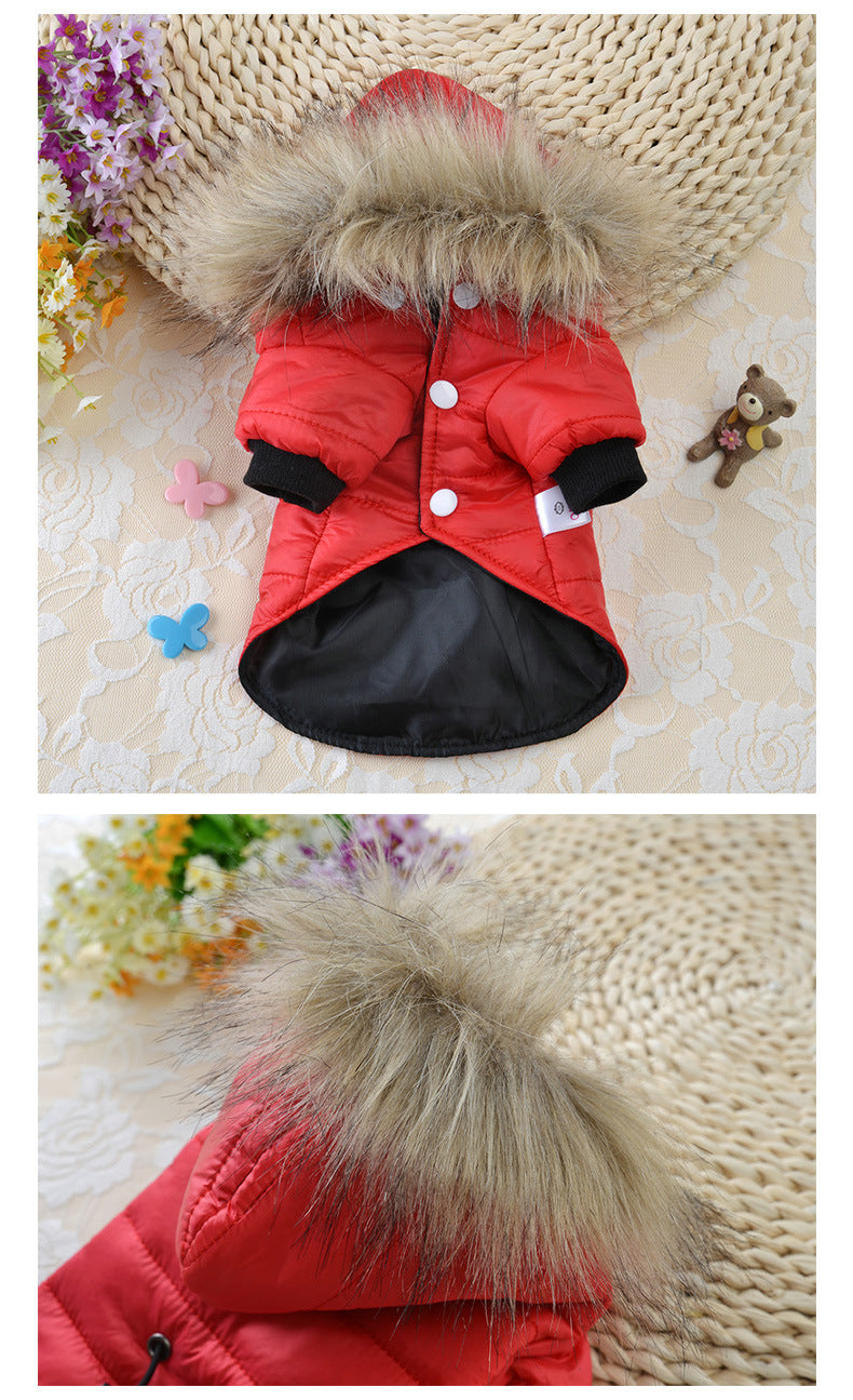 Winter Dog Coat with Hood & Fur Collar