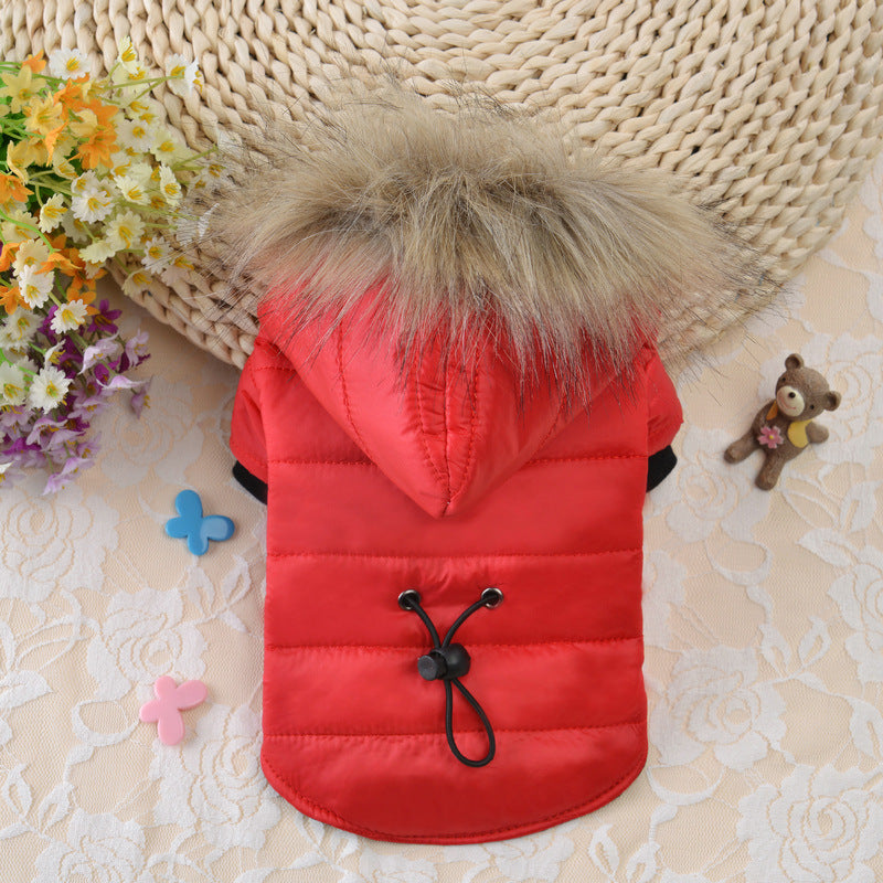 Winter Dog Coat with Hood & Fur Collar