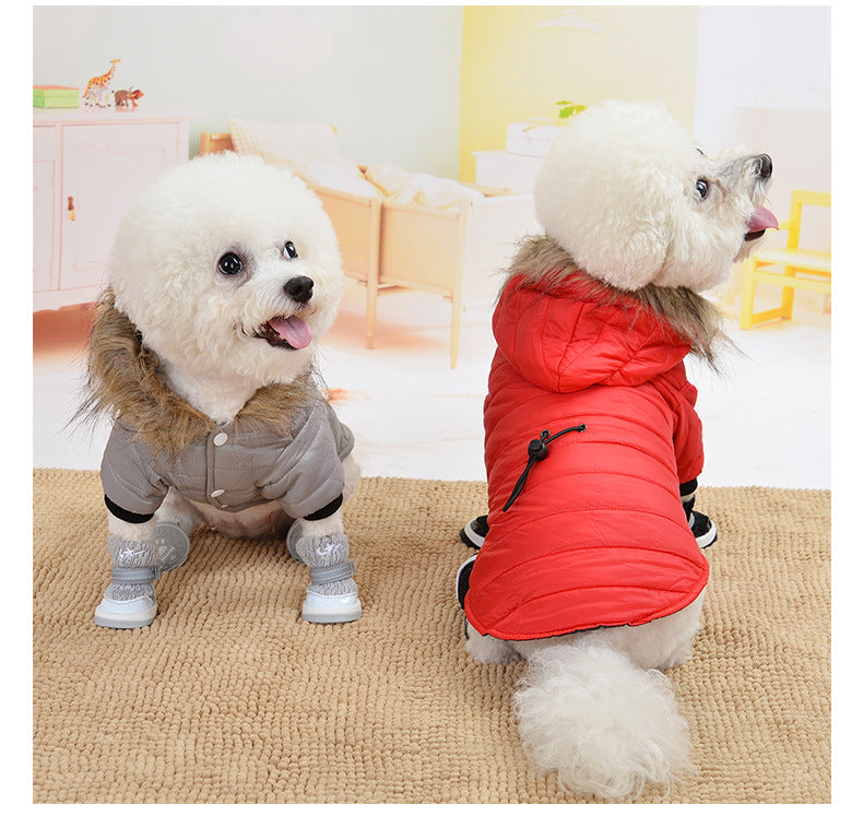Winter Dog Coat with Hood & Fur Collar