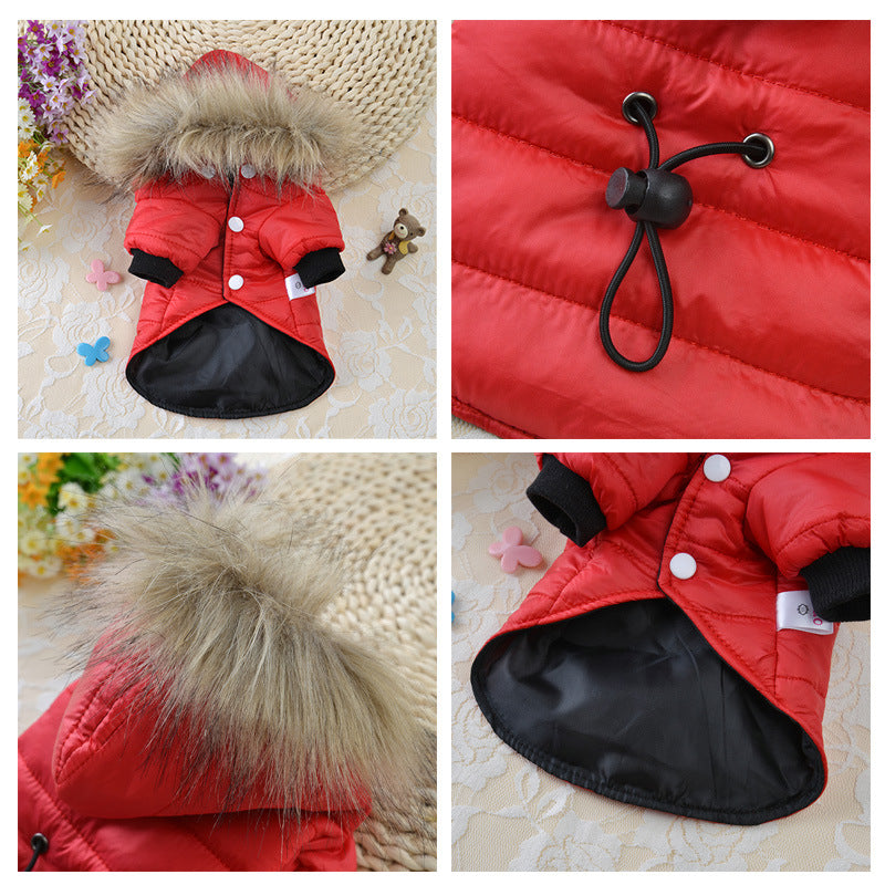 Winter Dog Coat with Hood & Fur Collar