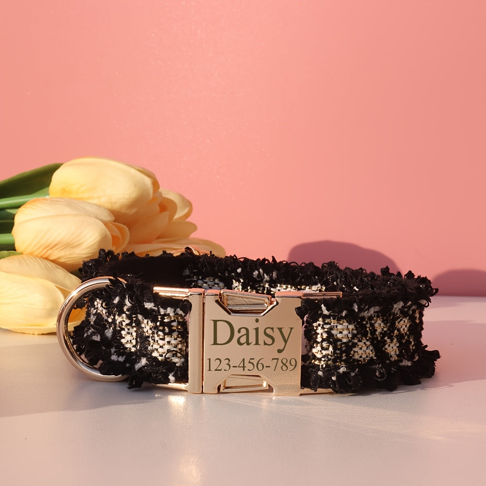 Personalized Pet Collar with Adjustable Fit, Custom ID Name Tag & Secure Metal Buckle