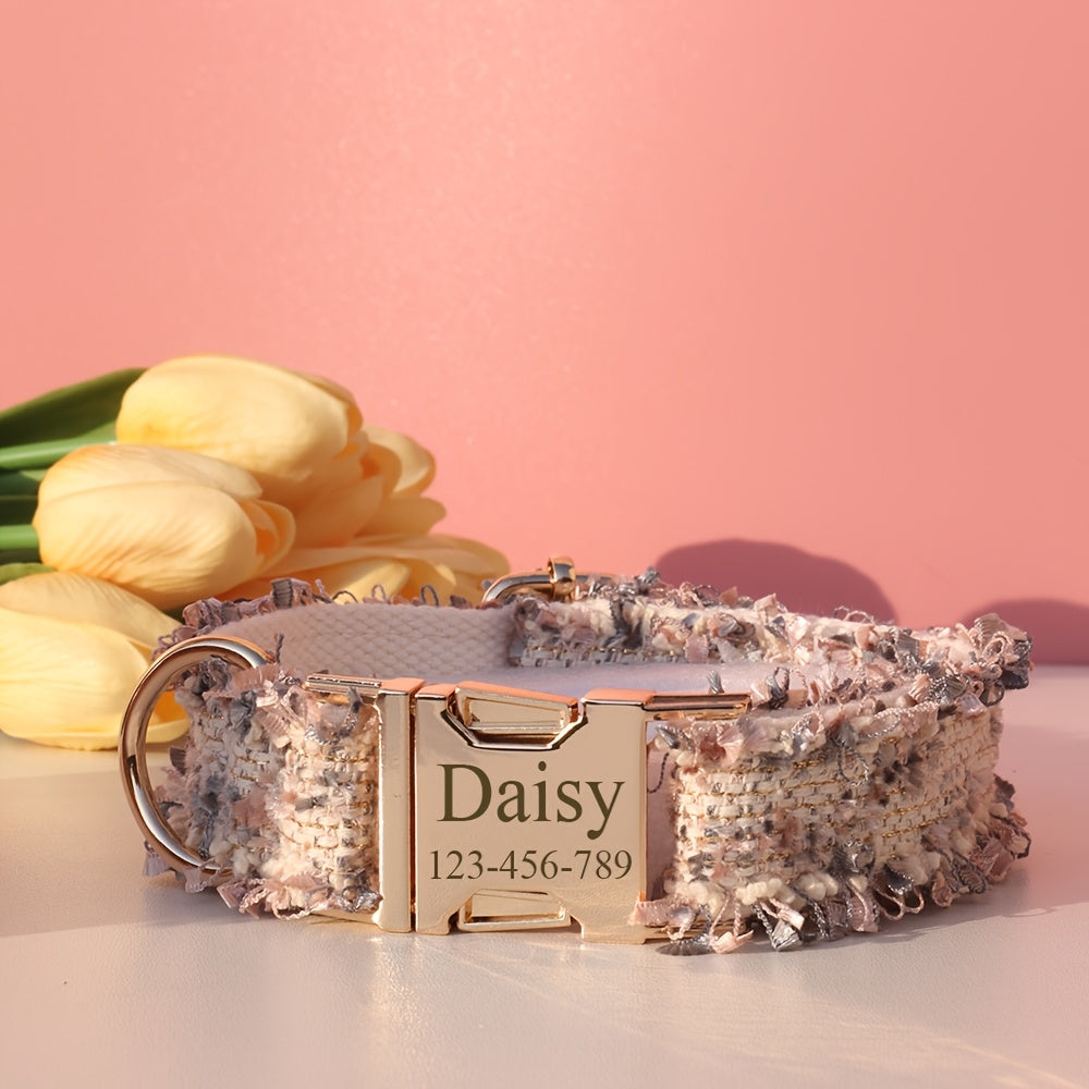 Personalized Pet Collar with Adjustable Fit, Custom ID Name Tag & Secure Metal Buckle