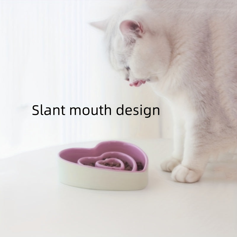 Ceramic Heart-Shaped Slow Feeder Dog Bowl