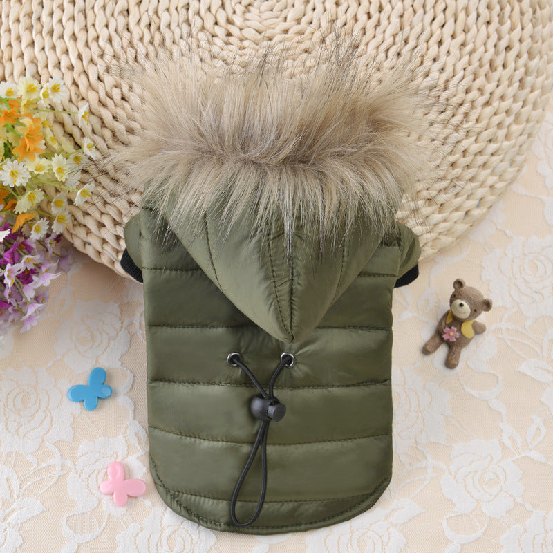 Winter Dog Coat with Hood & Fur Collar
