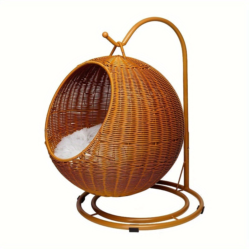 Vintage Style Rattan Woven Pet Hammock with Removable Cushion