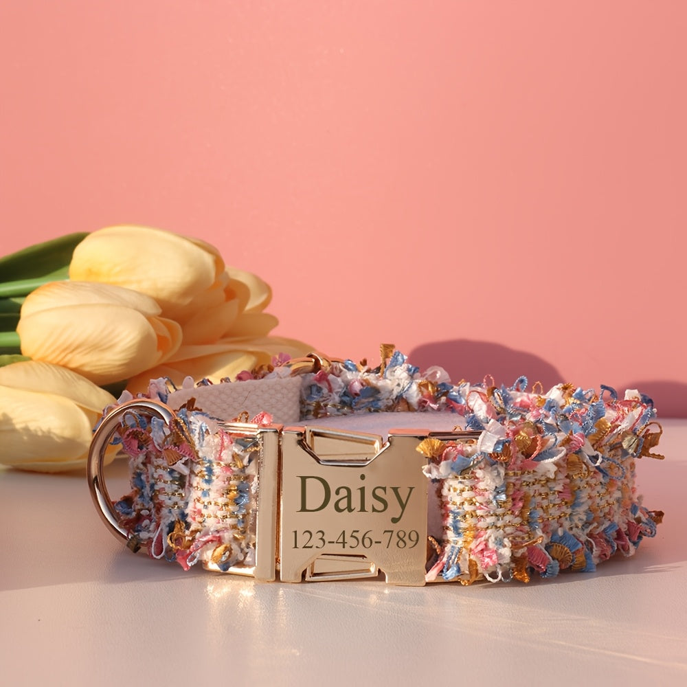 Personalized Pet Collar with Adjustable Fit, Custom ID Name Tag & Secure Metal Buckle