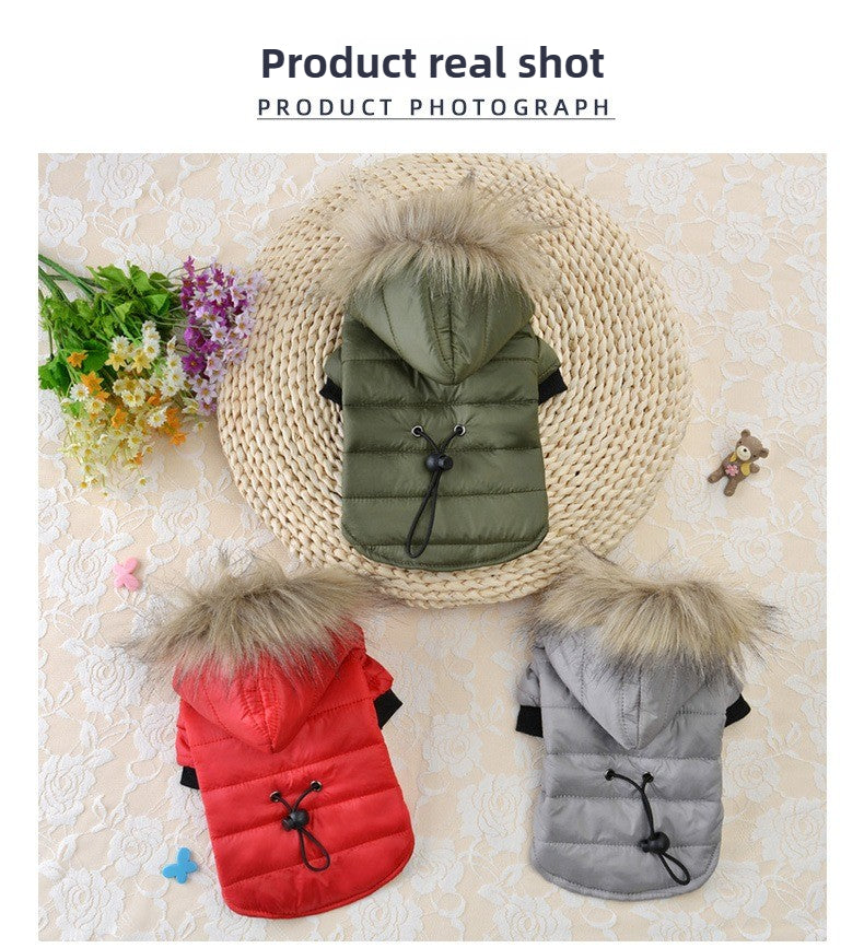 Winter Dog Coat with Hood & Fur Collar