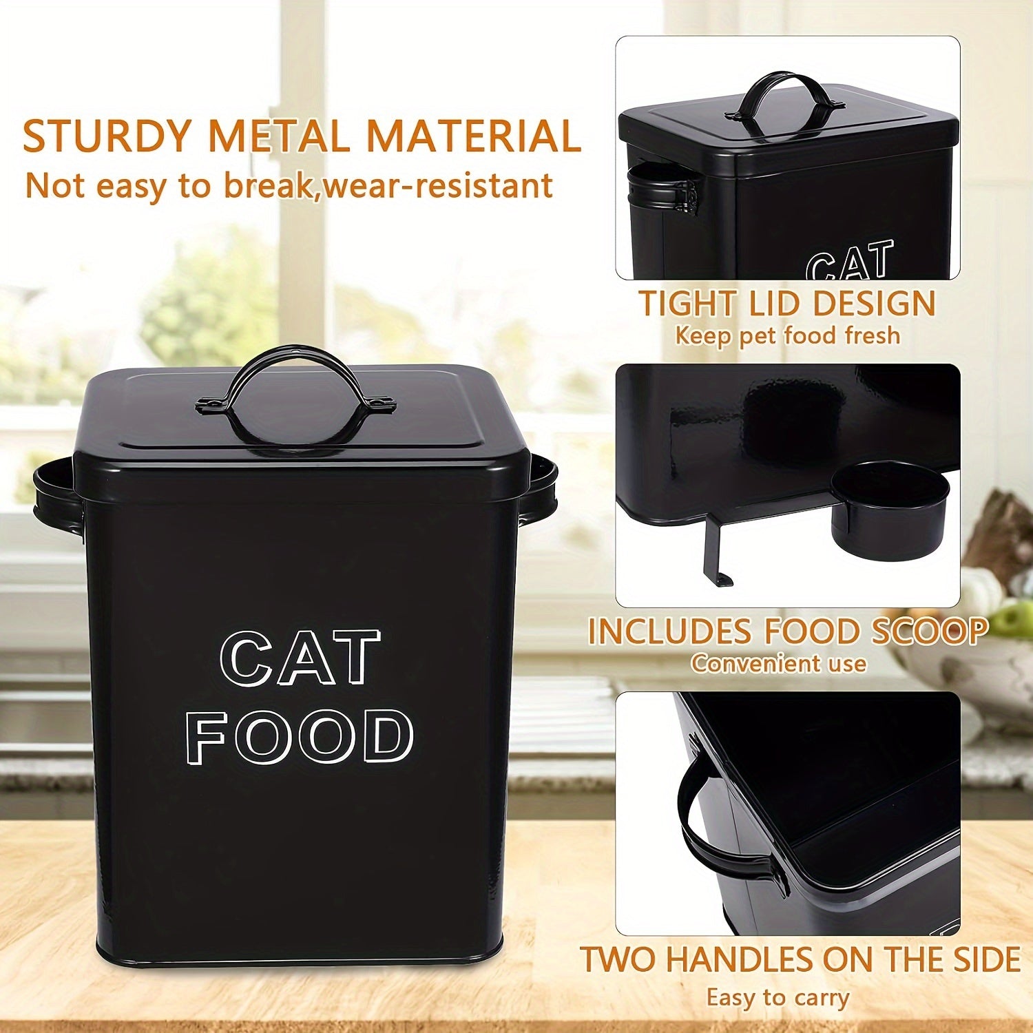 Cat Food Storage Box with Airtight Lid and Spoon