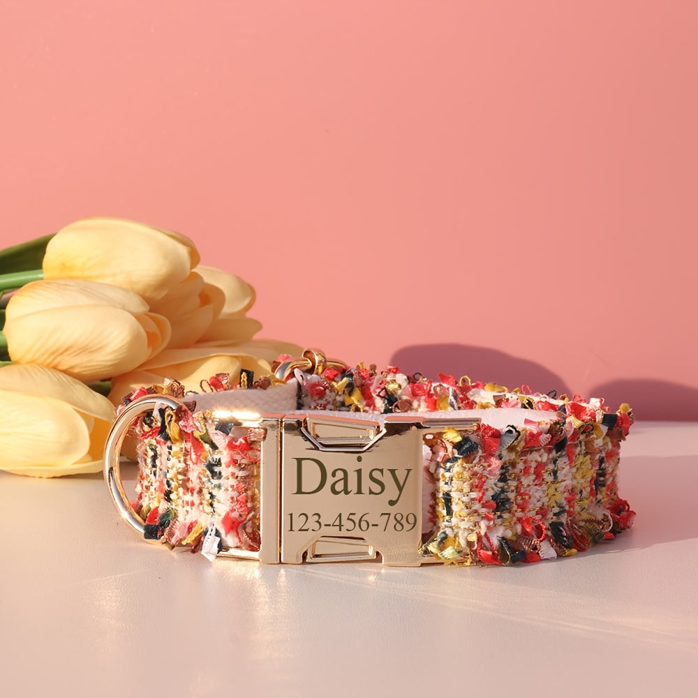 Personalized Pet Collar with Adjustable Fit, Custom ID Name Tag & Secure Metal Buckle