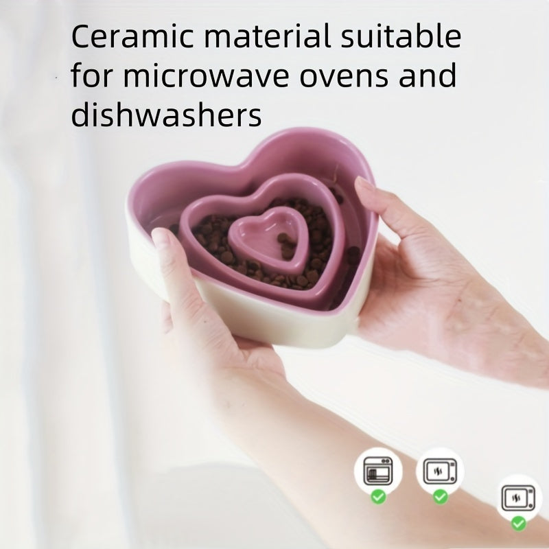 Ceramic Heart-Shaped Slow Feeder Dog Bowl