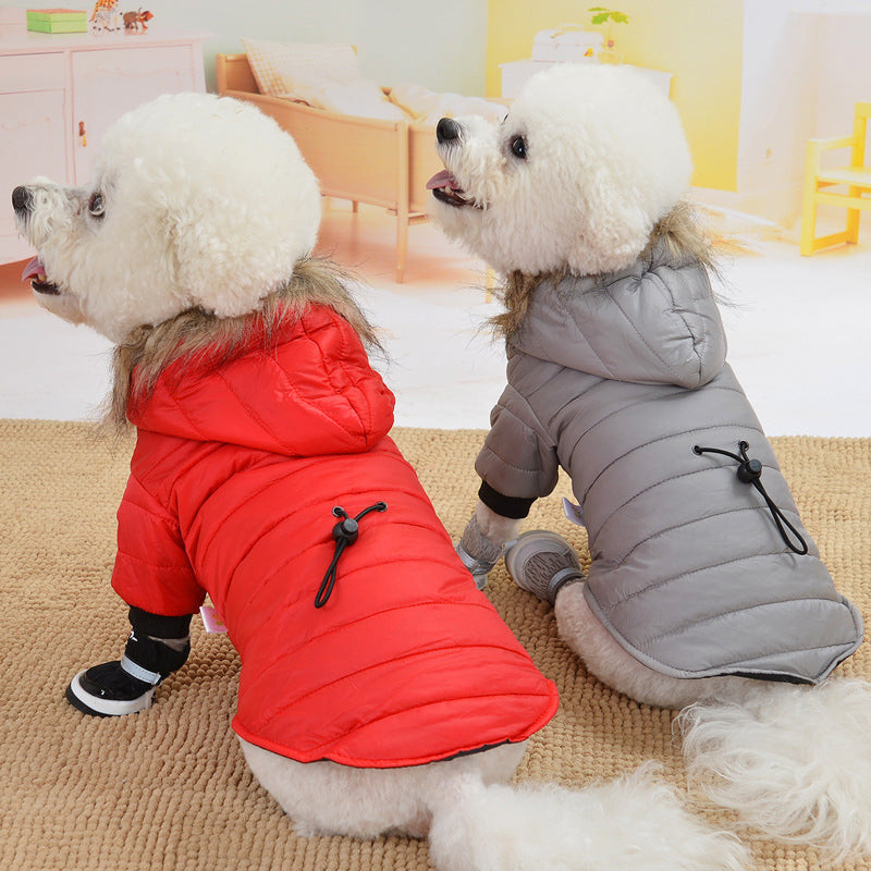 Winter Dog Coat with Hood & Fur Collar