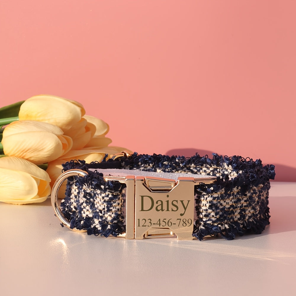 Personalized Pet Collar with Adjustable Fit, Custom ID Name Tag & Secure Metal Buckle
