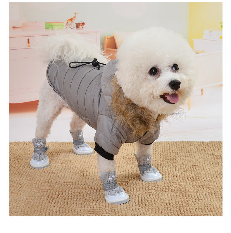 Winter Dog Coat with Hood & Fur Collar