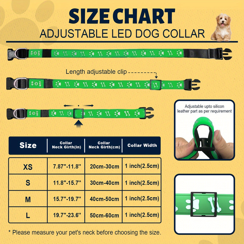 USB-Rechargeable LED Dog Collar with 15 Light Modes