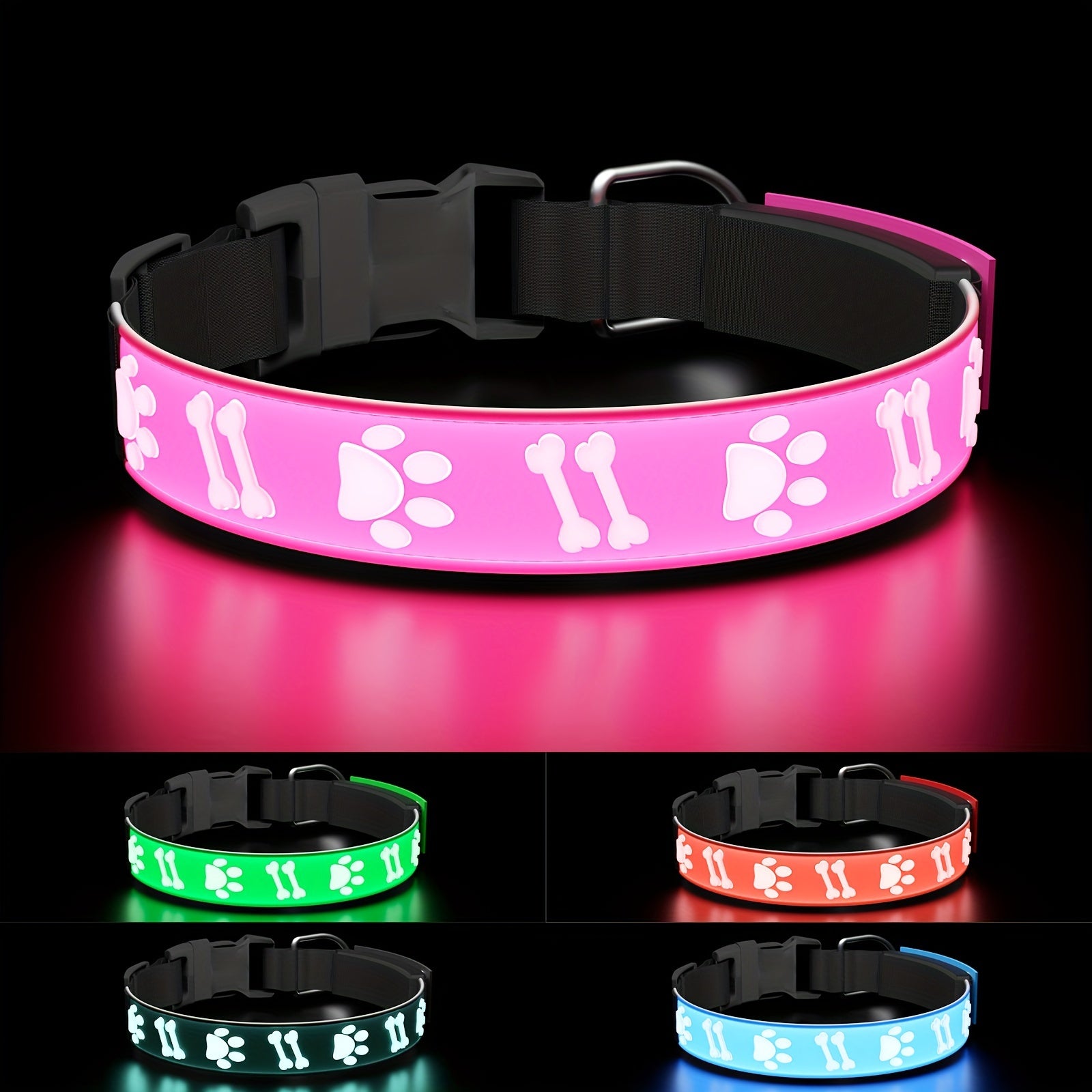 USB-Rechargeable LED Dog Collar with 15 Light Modes