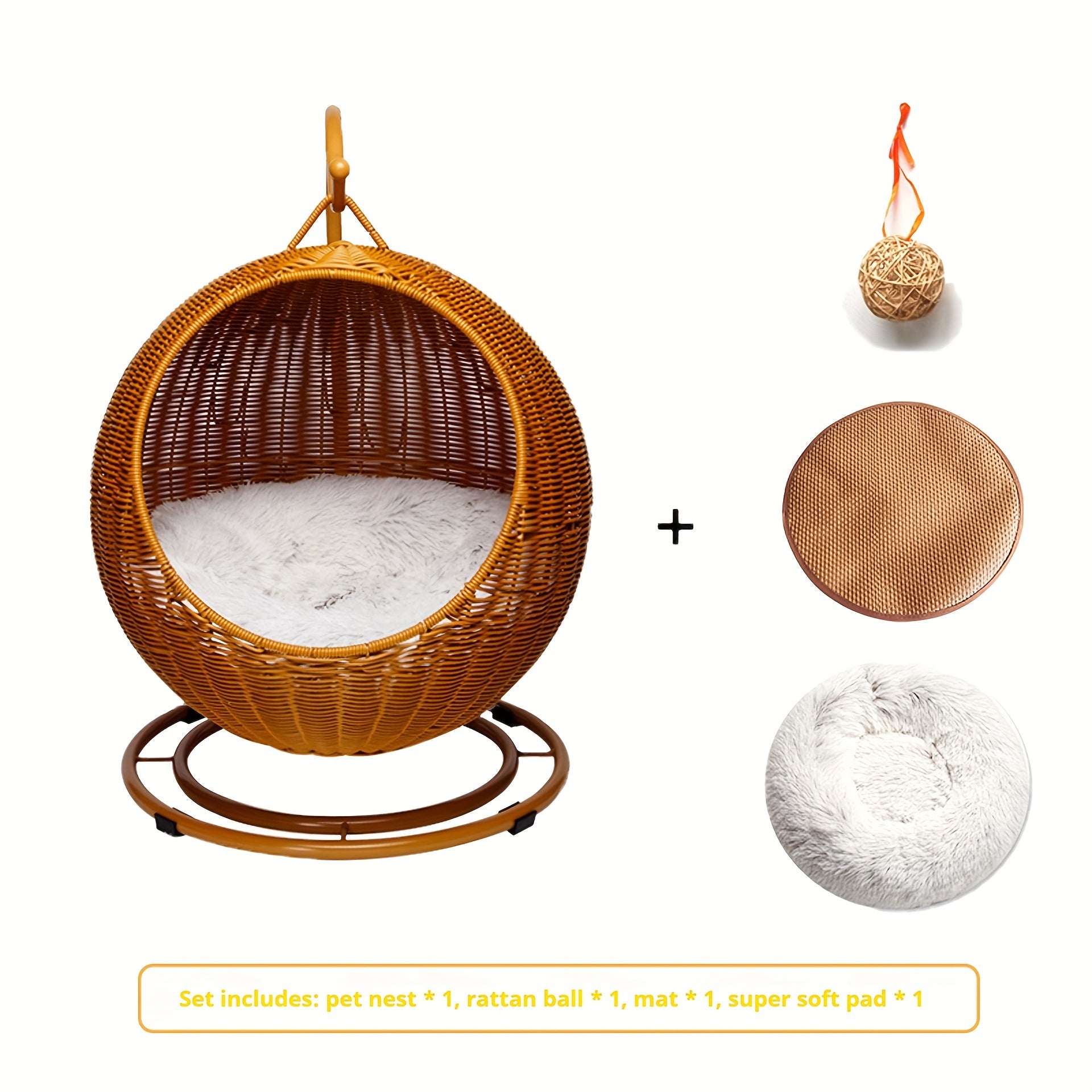 Vintage Style Rattan Woven Pet Hammock with Removable Cushion