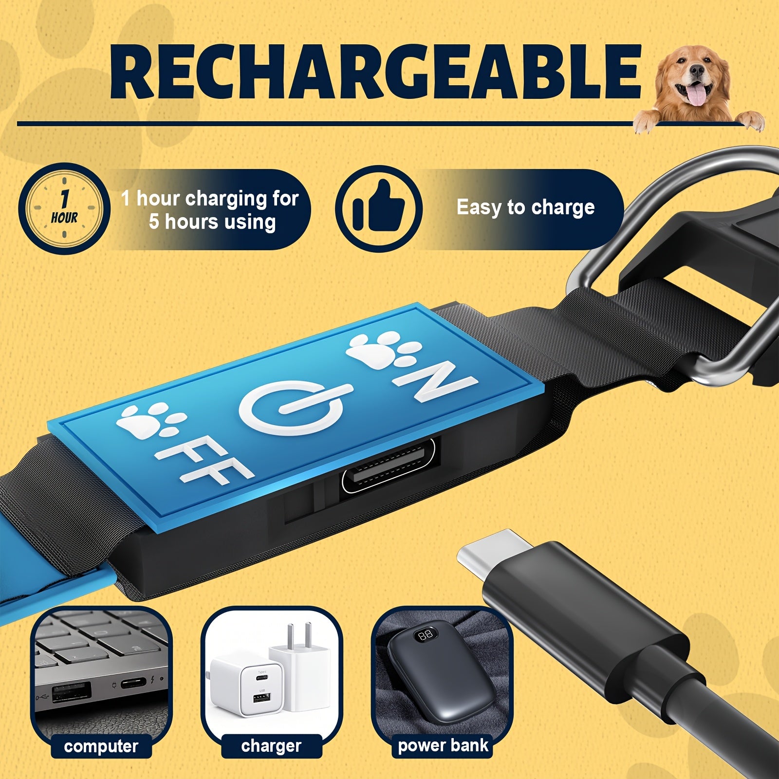 USB-Rechargeable LED Dog Collar with 15 Light Modes