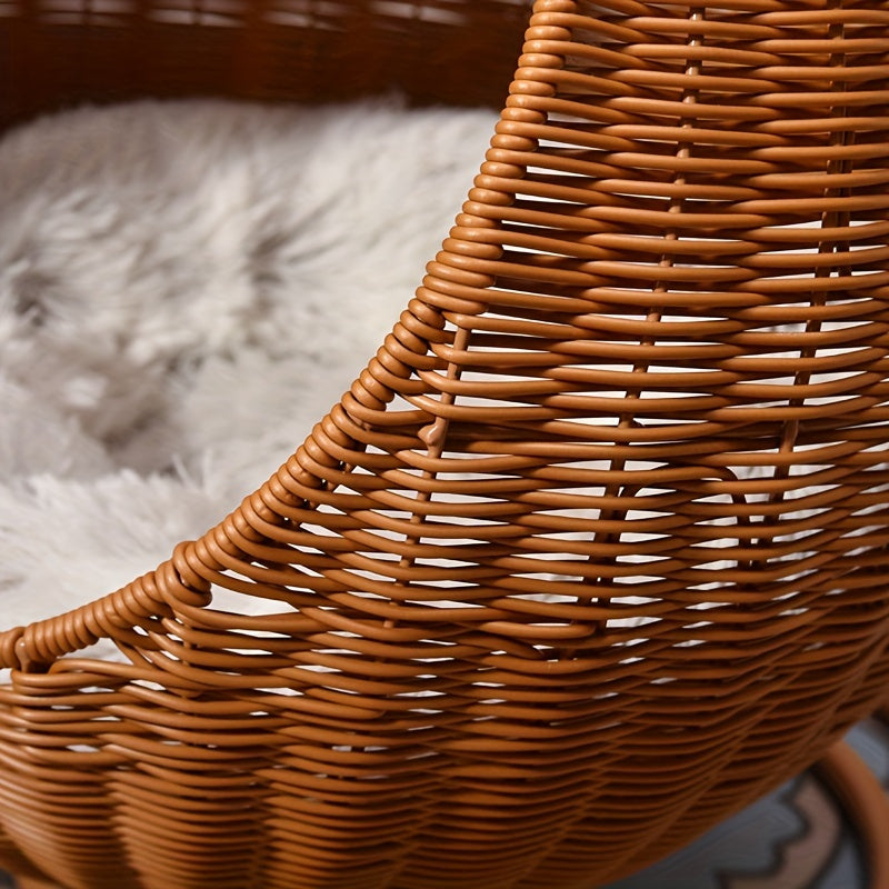 Vintage Style Rattan Woven Pet Hammock with Removable Cushion