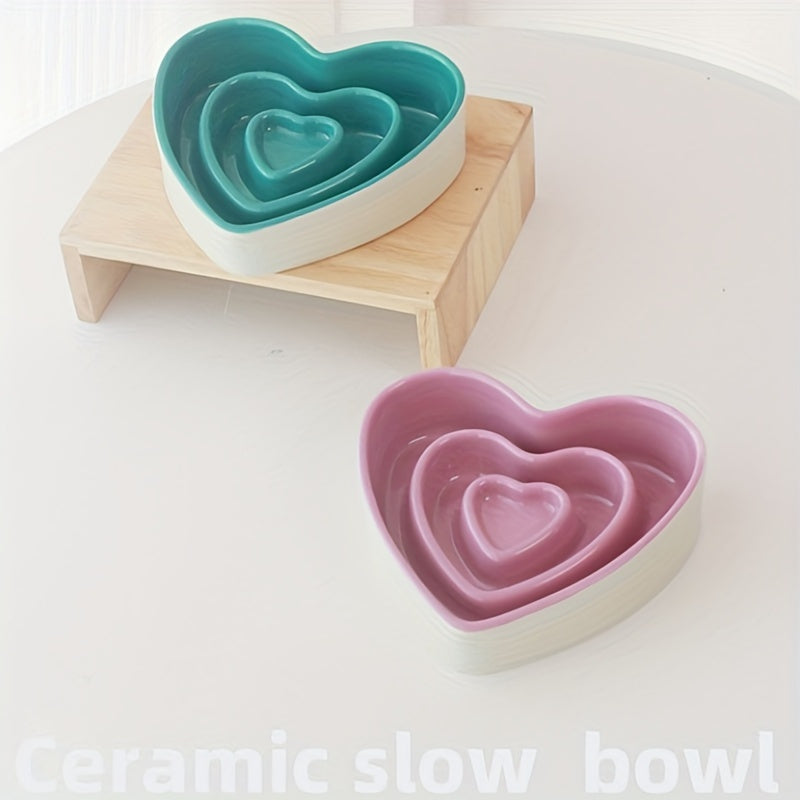 Ceramic Heart-Shaped Slow Feeder Dog Bowl