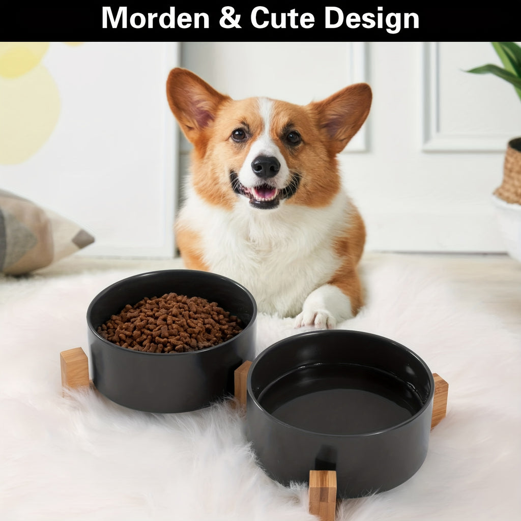Non-Slip Ceramic Double Pet Food Bowl for Cats and Dogs
