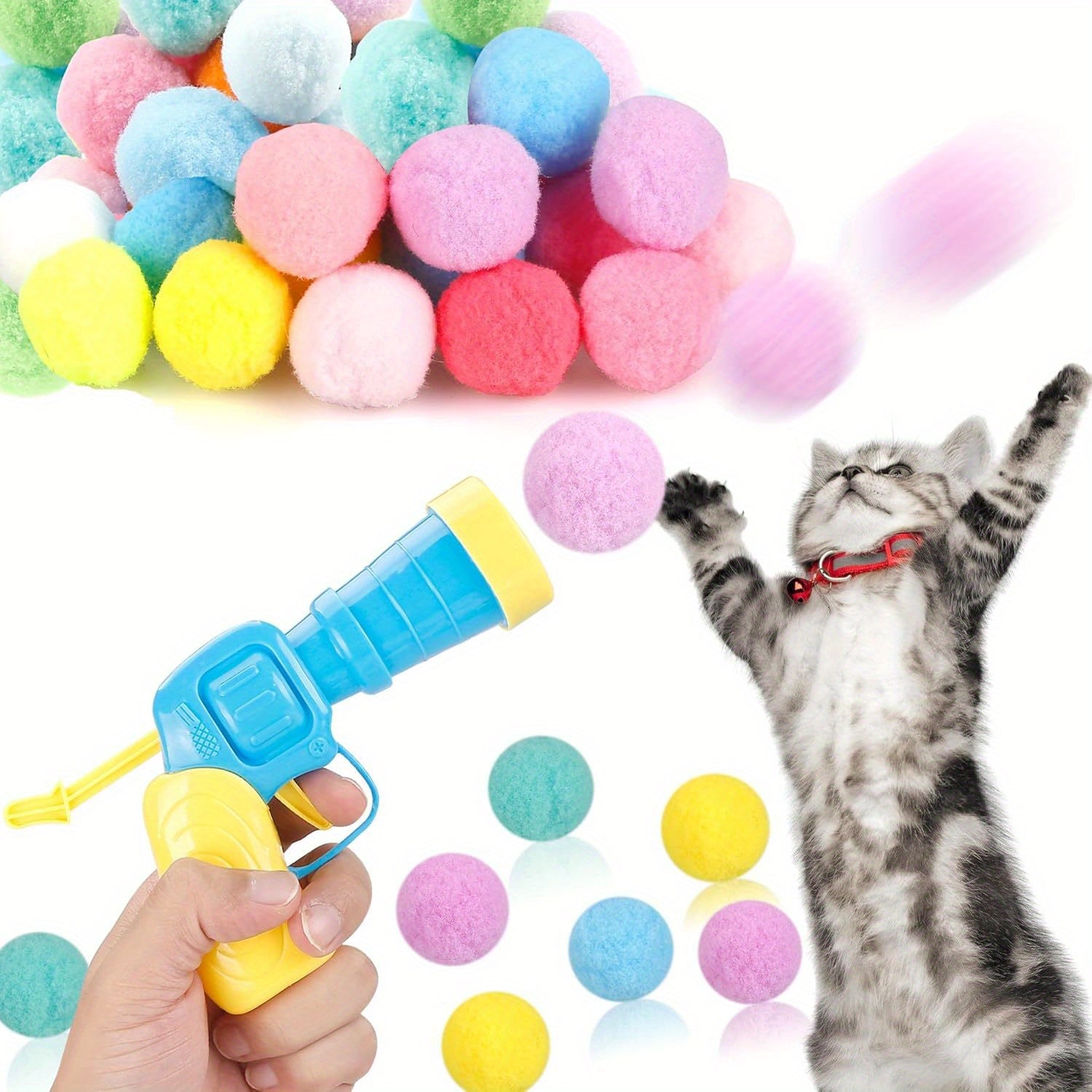 31pcs Cat Ball Toy Launcher Gun