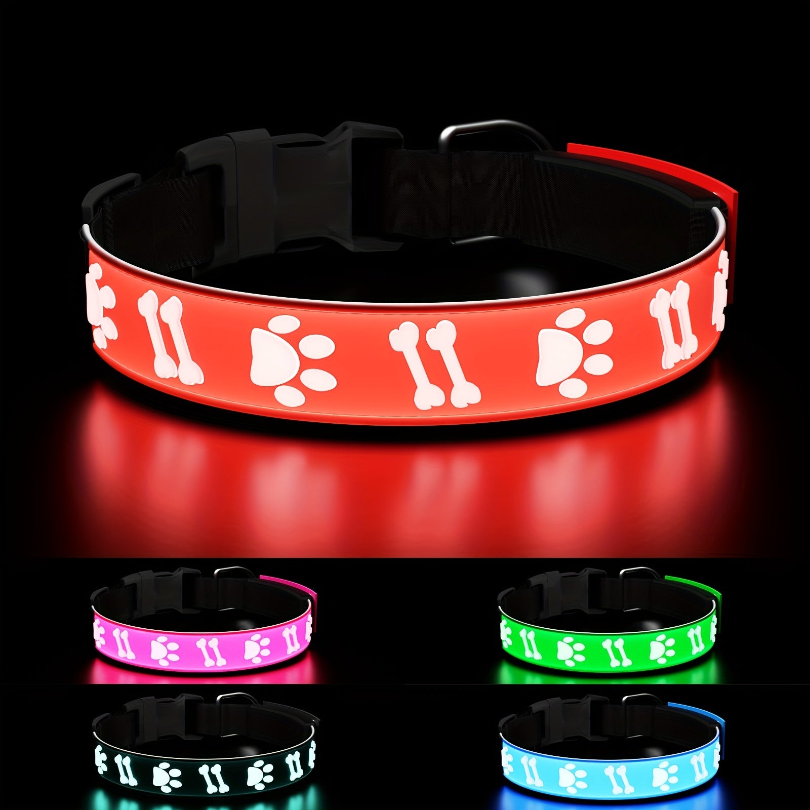 USB-Rechargeable LED Dog Collar with 15 Light Modes