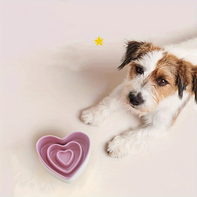 Ceramic Heart-Shaped Slow Feeder Dog Bowl