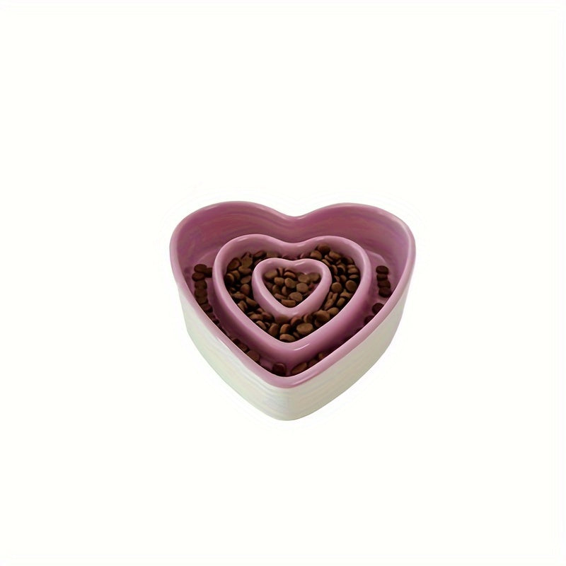 Ceramic Heart-Shaped Slow Feeder Dog Bowl