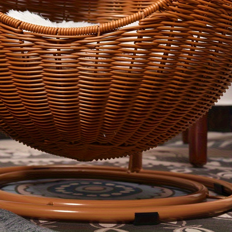 Vintage Style Rattan Woven Pet Hammock with Removable Cushion
