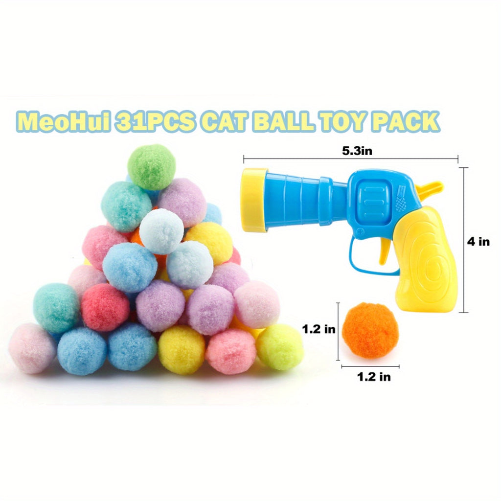 31pcs Cat Ball Toy Launcher Gun