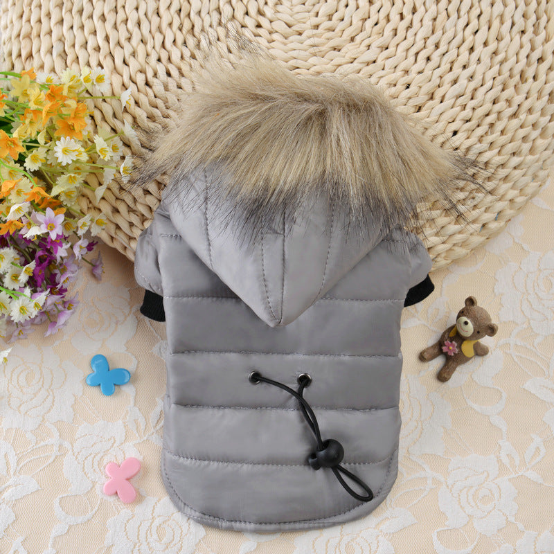 Winter Dog Coat with Hood & Fur Collar