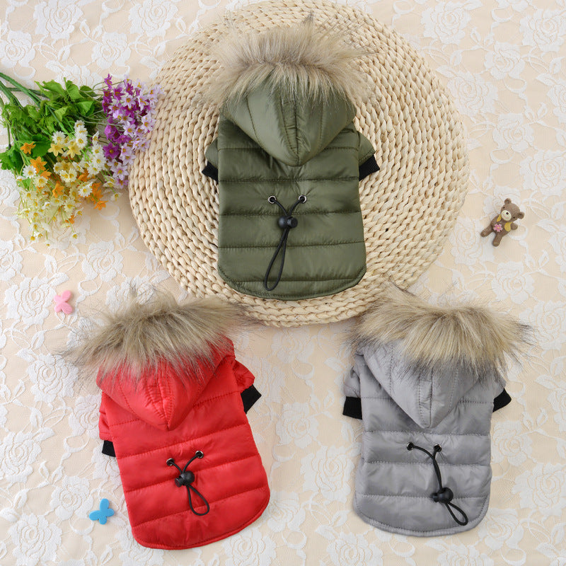 Winter Dog Coat with Hood & Fur Collar