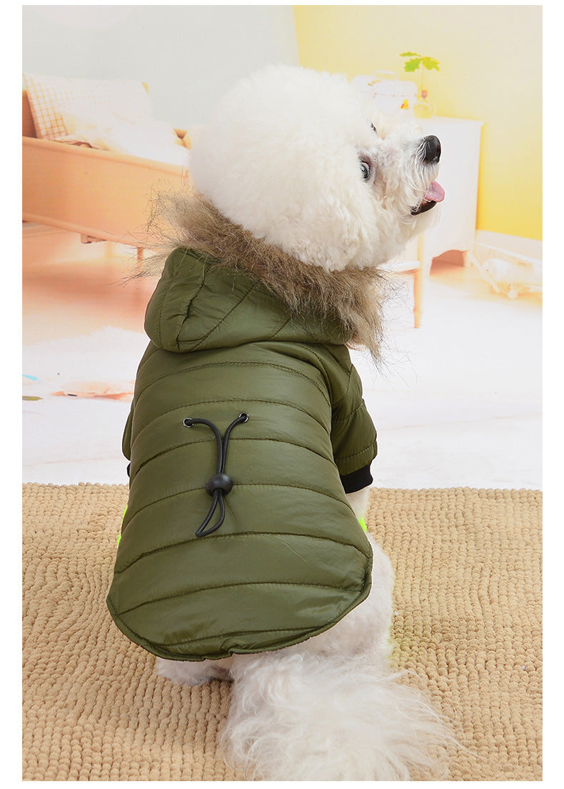 Winter Dog Coat with Hood & Fur Collar