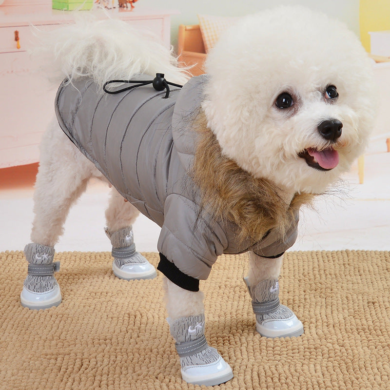 Winter Dog Coat with Hood & Fur Collar