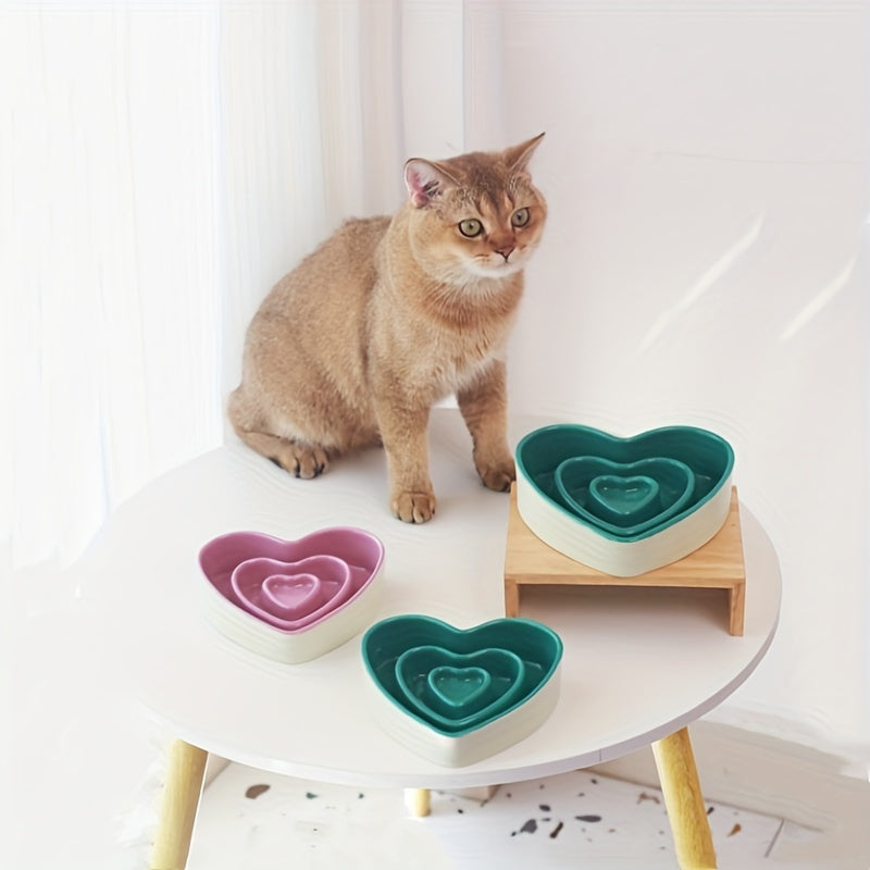 Ceramic Heart-Shaped Slow Feeder Dog Bowl