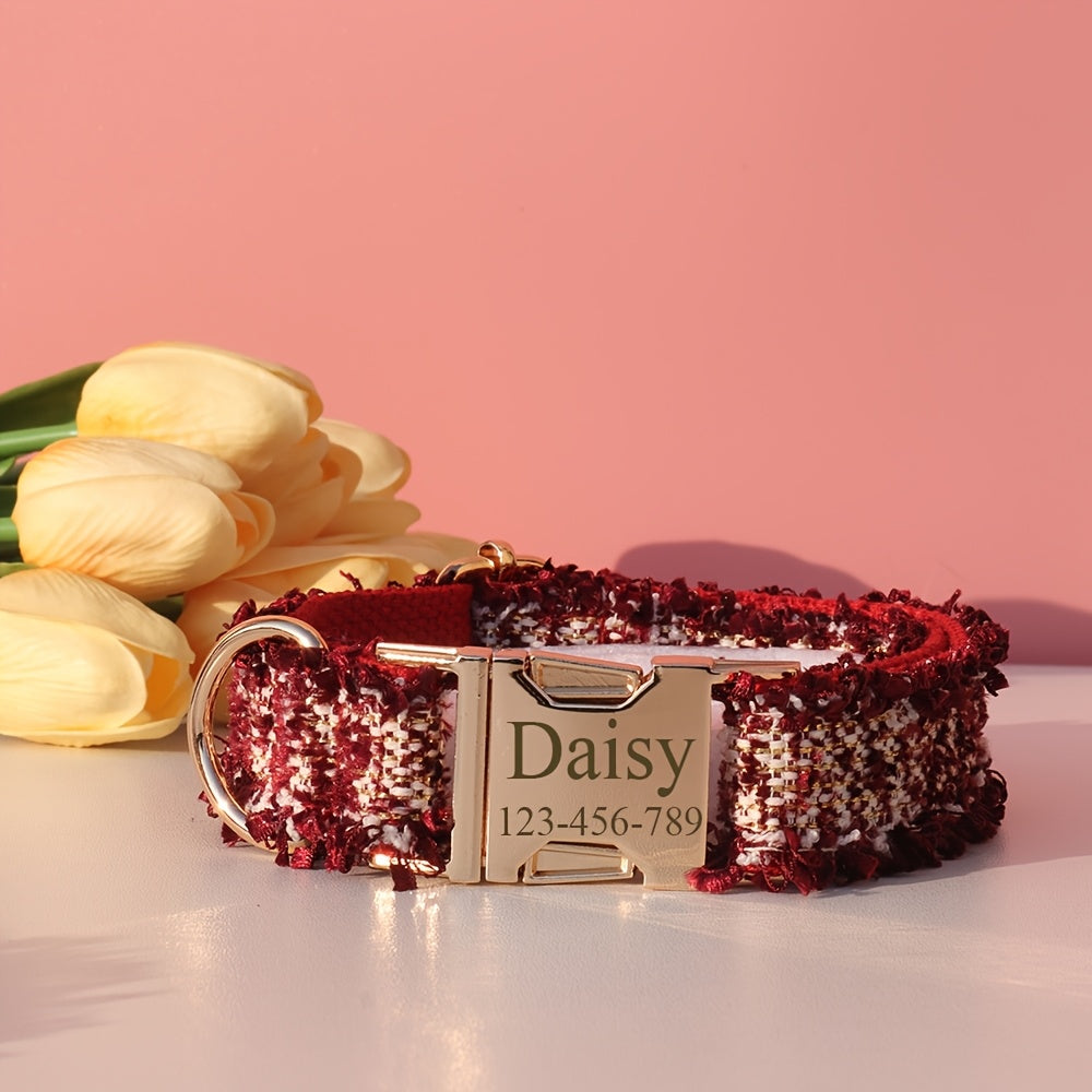 Personalized Pet Collar with Adjustable Fit, Custom ID Name Tag & Secure Metal Buckle